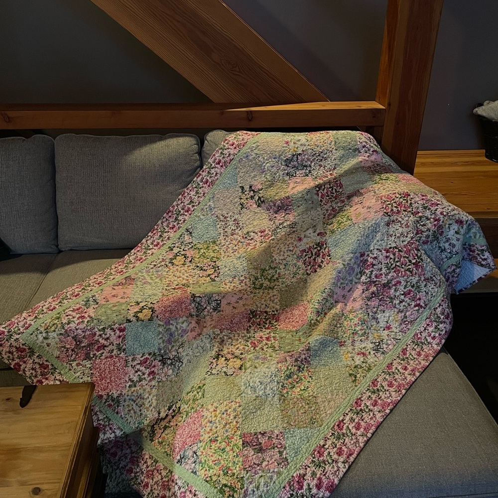 Handcrafted Patchwork Quilt in pastel colours L: 75” W: 53”